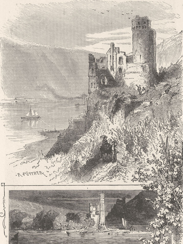 GERMANY. Mouse Tower and Ehrenfels 1903 old antique vintage print picture